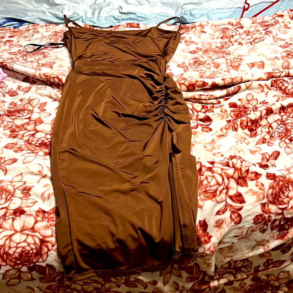 Brown slit open dress